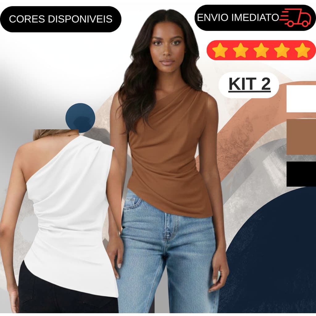 KIT 2 Mula Manca Blusa Feminina Ombro Único Com Elegante Casual Franzidos Assimétrica