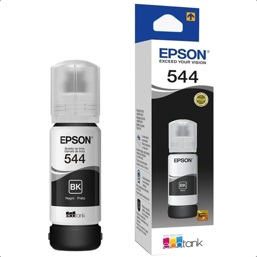 Garrafa de Tinta T544 Preta L1110 L1210 L1250 L3110 L3150 L3160 L3210 L3250 L3251 L3260 L3560 L5190 L5290 L5590 T544122