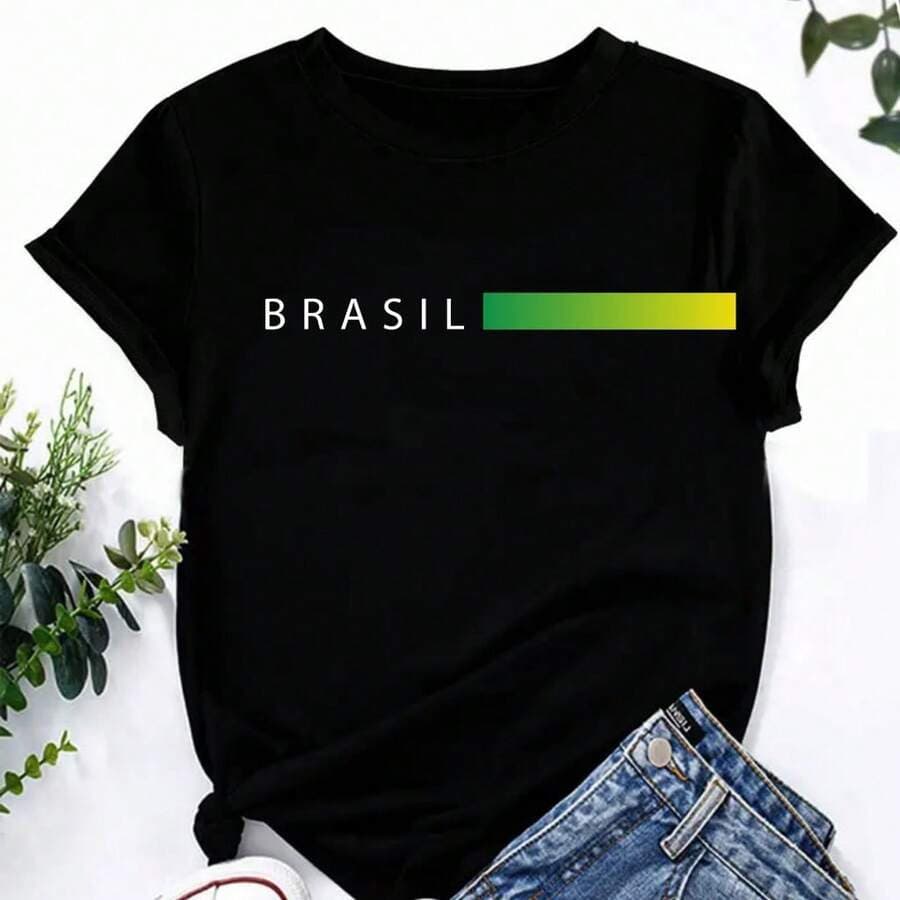 Camiseta Unissex Básica Copa do Mundo Casual Brasil Moderno 100% Algodão