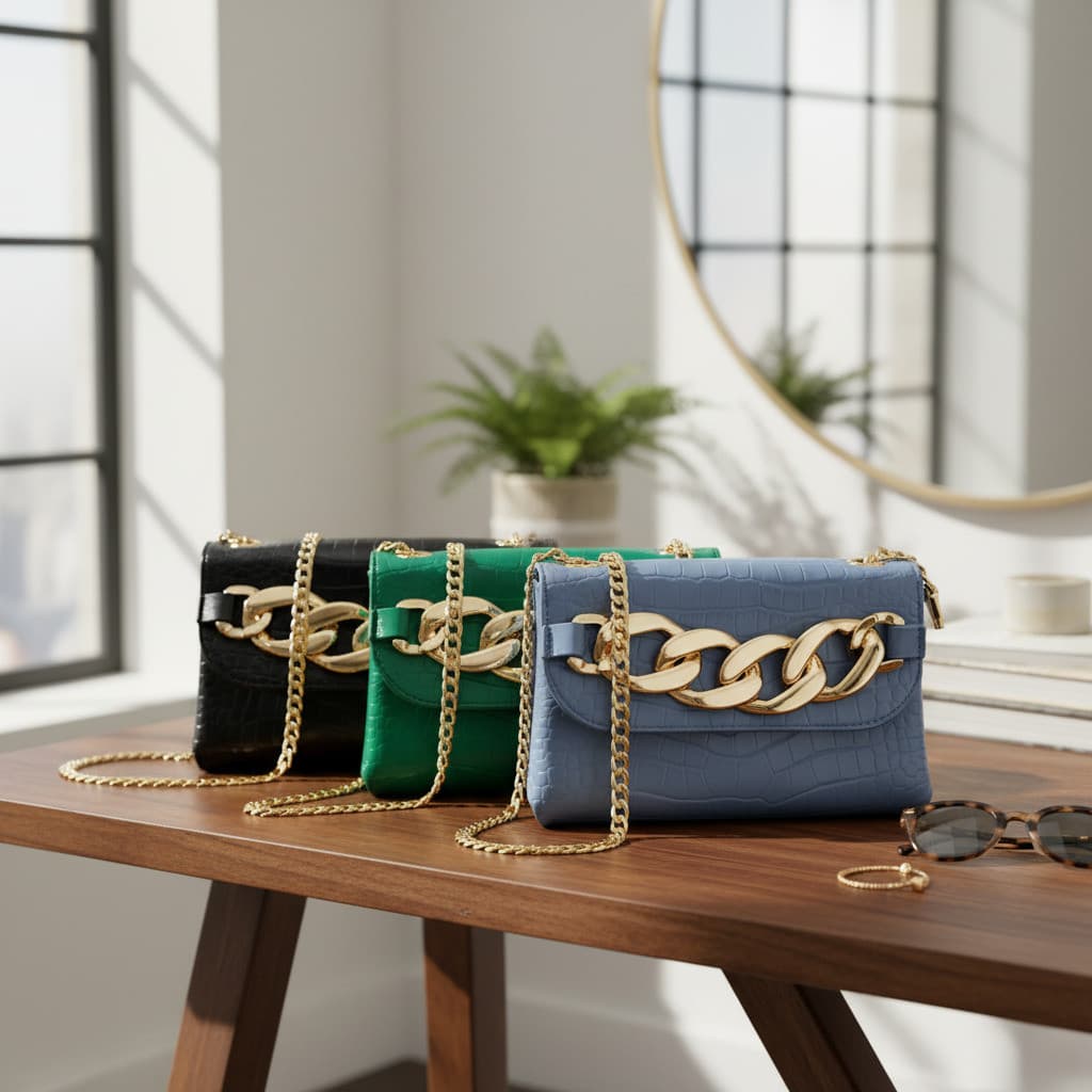 Bolsa Estilosa Feminina Corrente Transversal Couro Sintetico