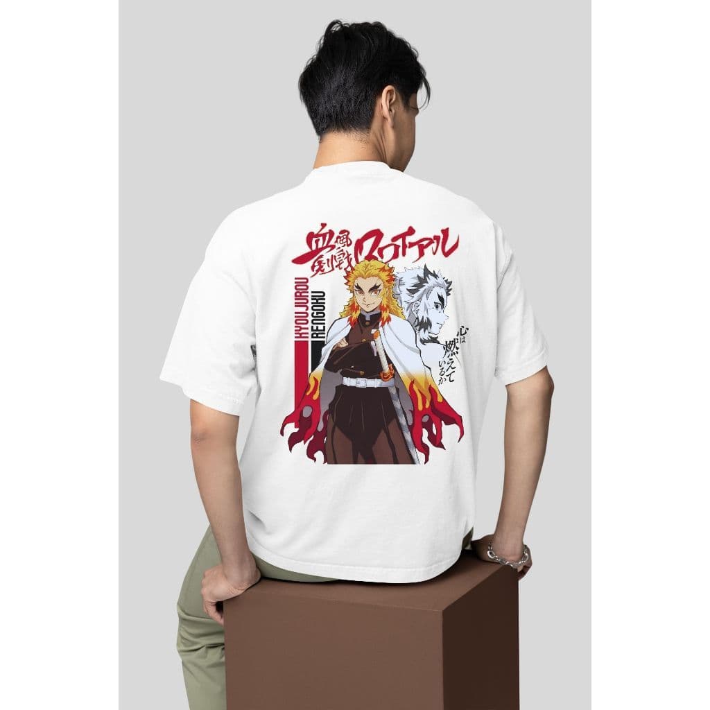 Camiseta Básica Plus Size Hashira Fogo Anime Demonio Caçador de Oni- Algodão Respirável