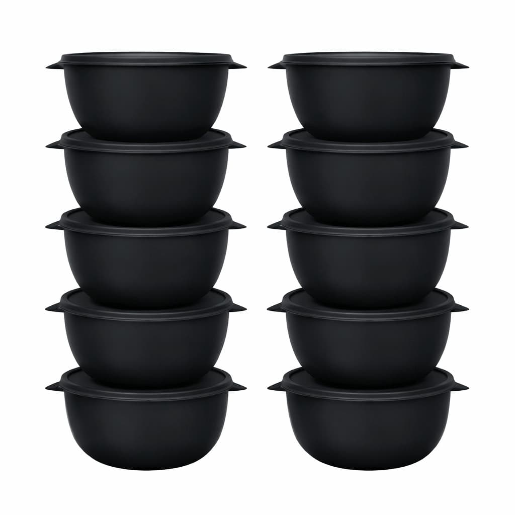 Kit 10 Potes Plásticos Bowl Redondo 1000ml C/ Tampa BPA Free Marmita Saladeira Cozinha Várias Cores