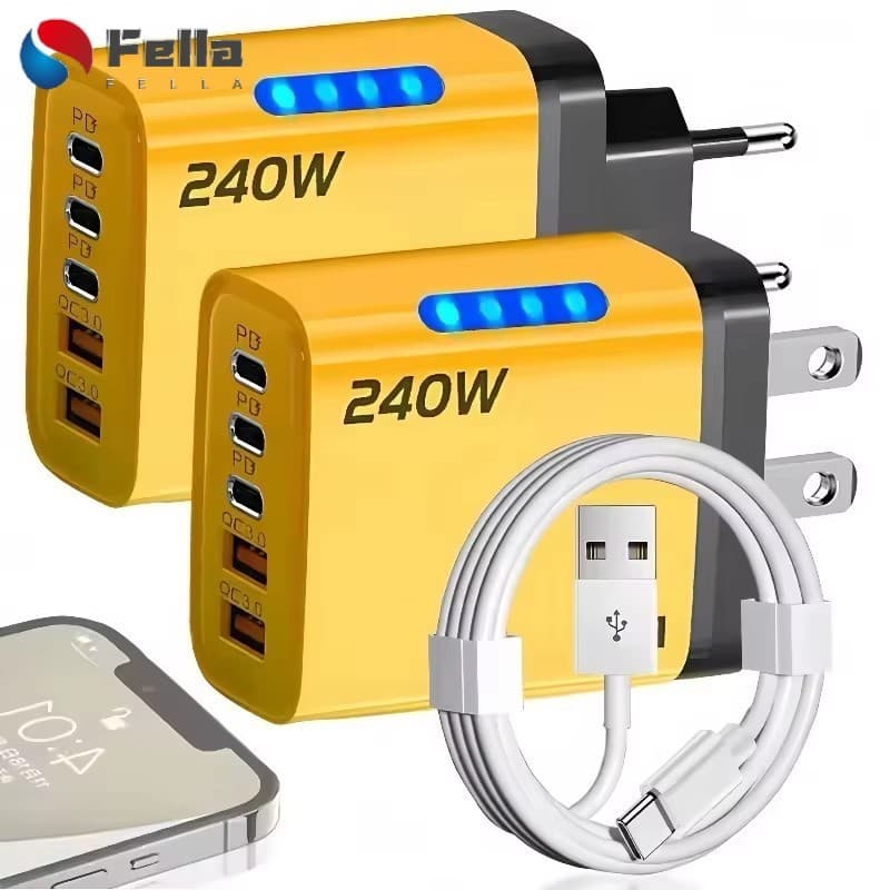 Carregador De Viagem Portátil | Carregamento Rápido USB Duplo De 240 W Para Home Office , 5 Dispositivos Simultaneamente
