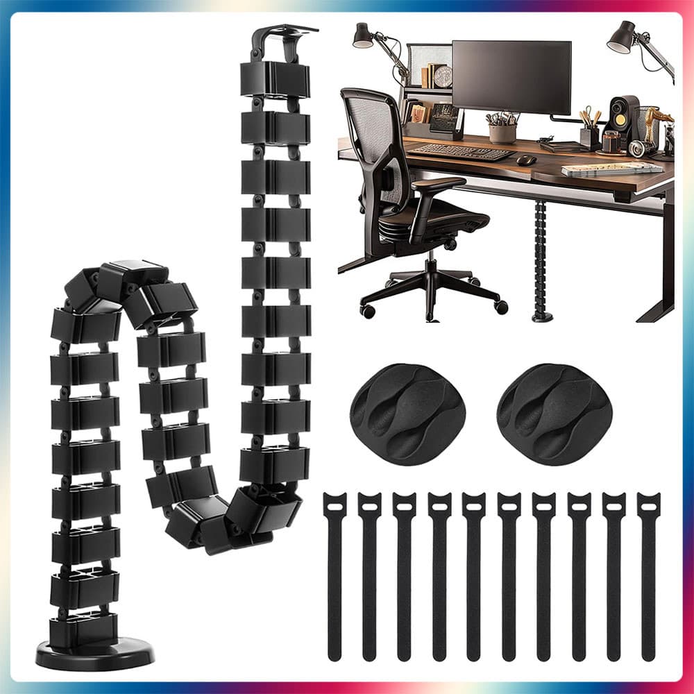 Preto Organização de cabos sob a mesa organizador flexível para cabos proteção oculta para cabos com tiras para cabos