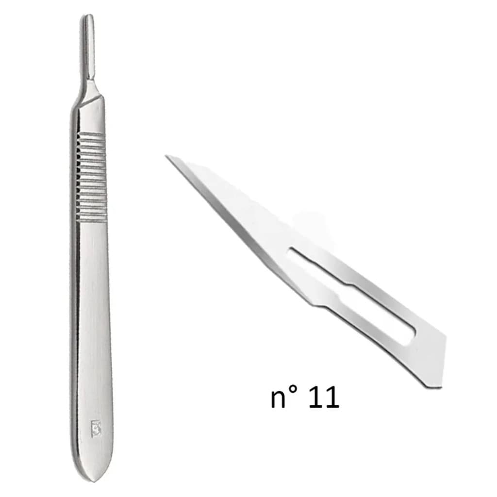 Kit Lâmina Bisturi Nº11 + Cabo N°3 Esterilizado Descartáveis Aço Carbono Incisões Pontuais Profundas