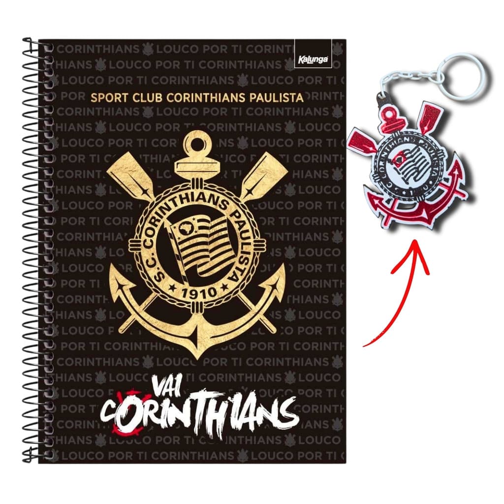 Caderno Corinthians 1 matéria 80 Folhas + Brinde Chaveiro do Timão
