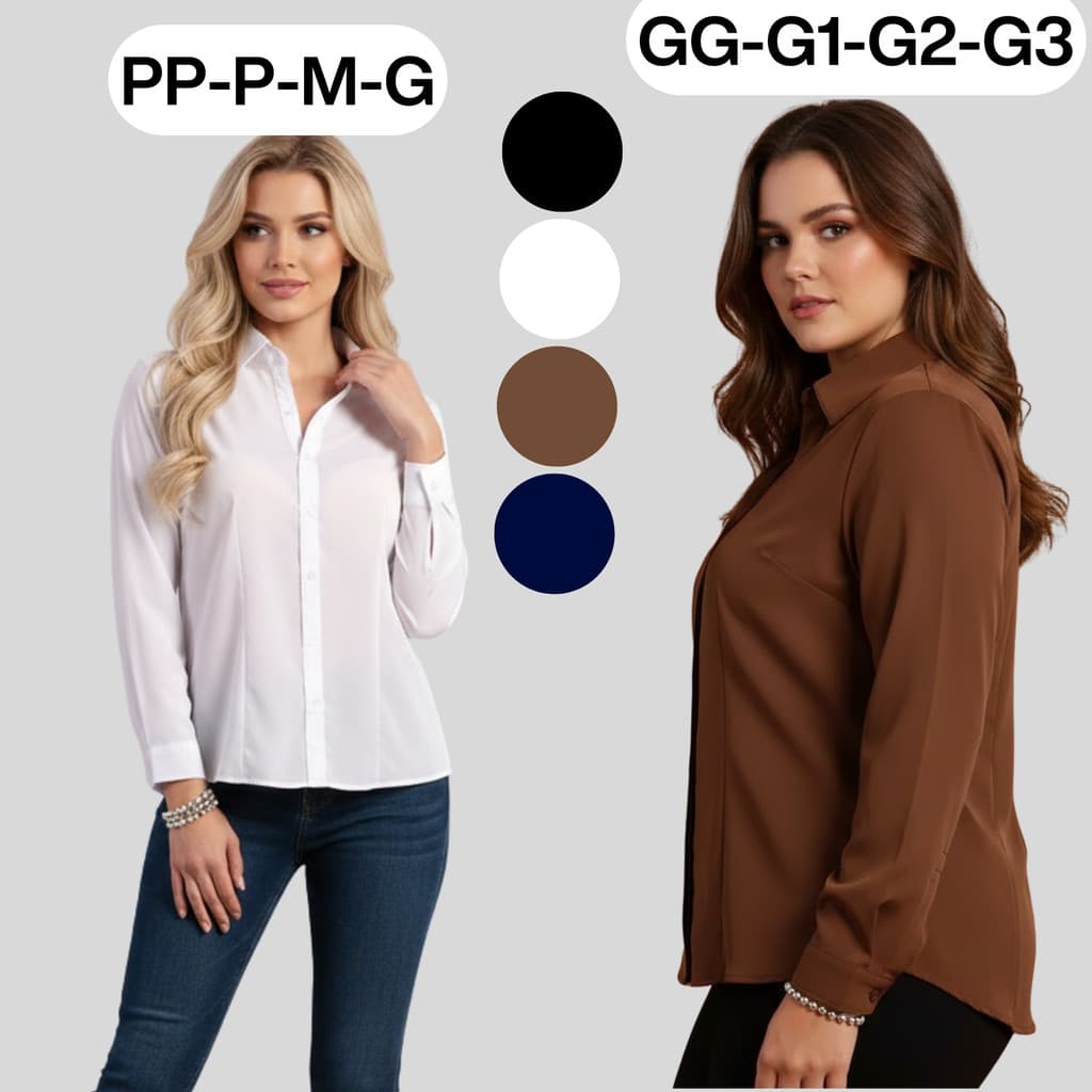 Camisa Feminina Viscose Premium Lisa Com Bolso Vários Tamanhos PP-G3
