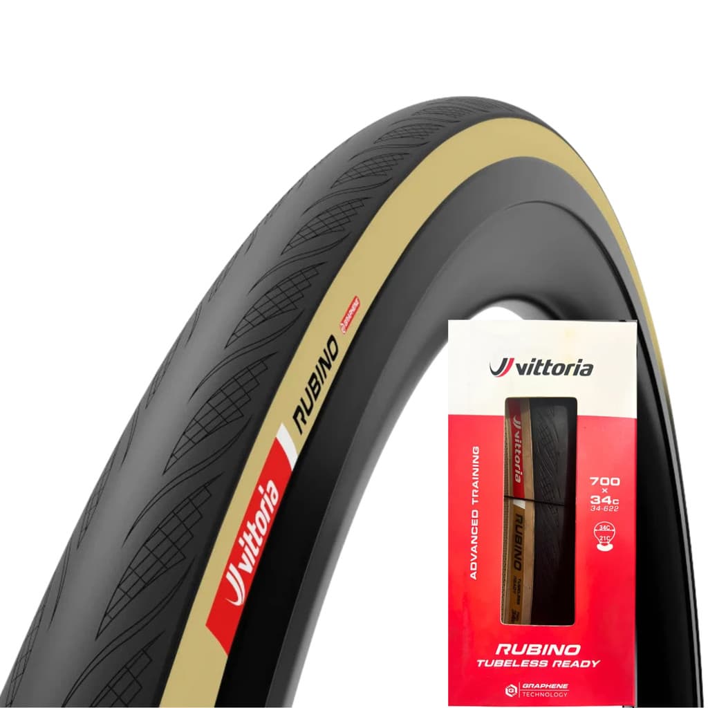 Pneu Road Vittoria Rubino V 700x34 Tube Type Bege - Preto