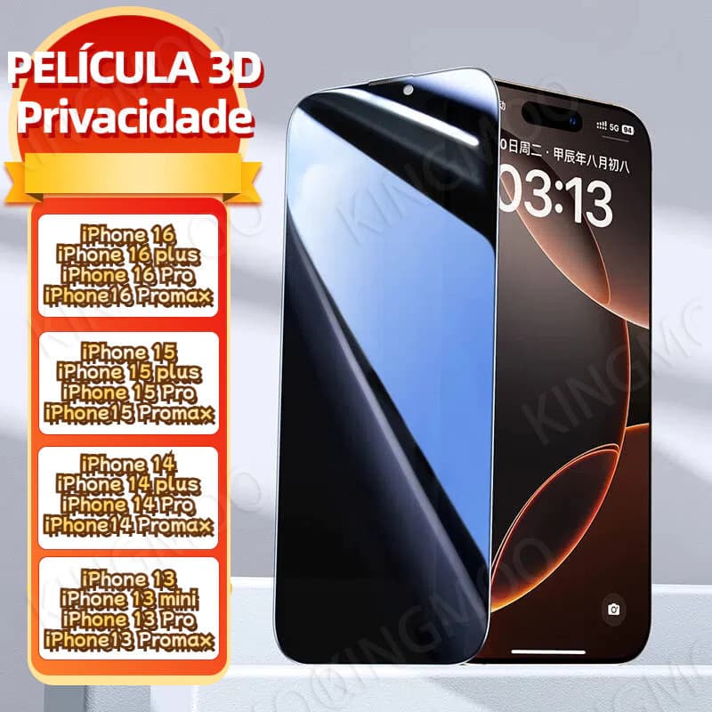 PELÍCULA 3D VIDRO PRIVACIDADE IPHONE 16/16PRO/16PLUS/16PROMAX/17/17PRO/17AIR/17PROMAX  para Celular