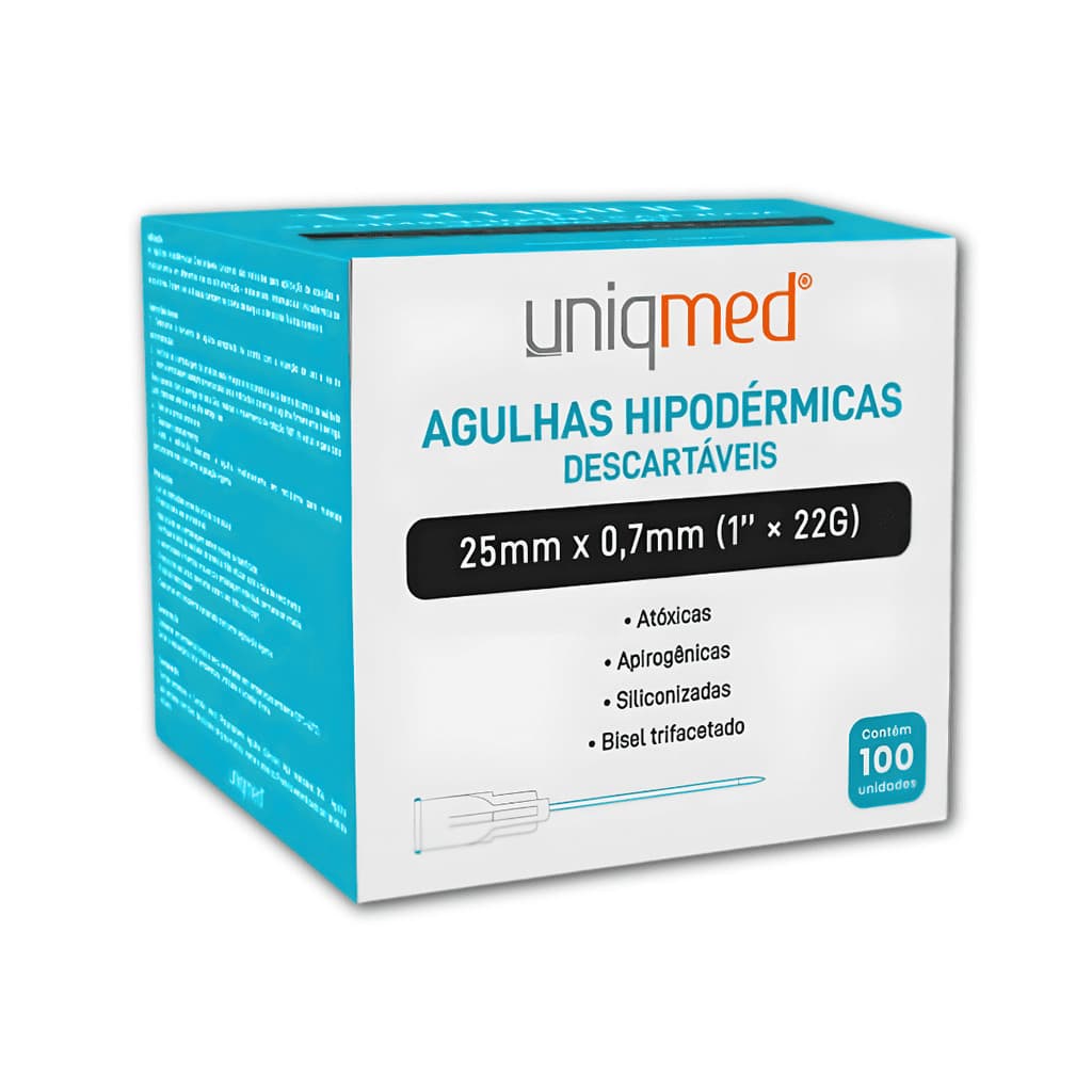 Kit Com 100 Agulhas Hipodermicas 25mm X 0,70mm (22g X 1pol)