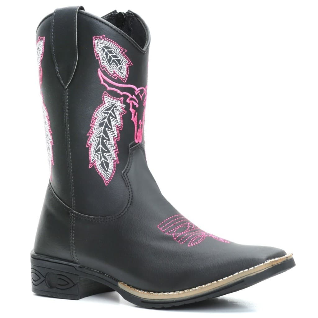 Bota Botina Texana Country Feminina Cano Medio Bico Quadrado Bordado Boi