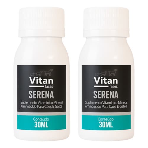 Kit 2 Suplemento Pet Calmante Cães e Gatos Vitan Serena 30ml - Reduz Latidos Ansiedade Agitação