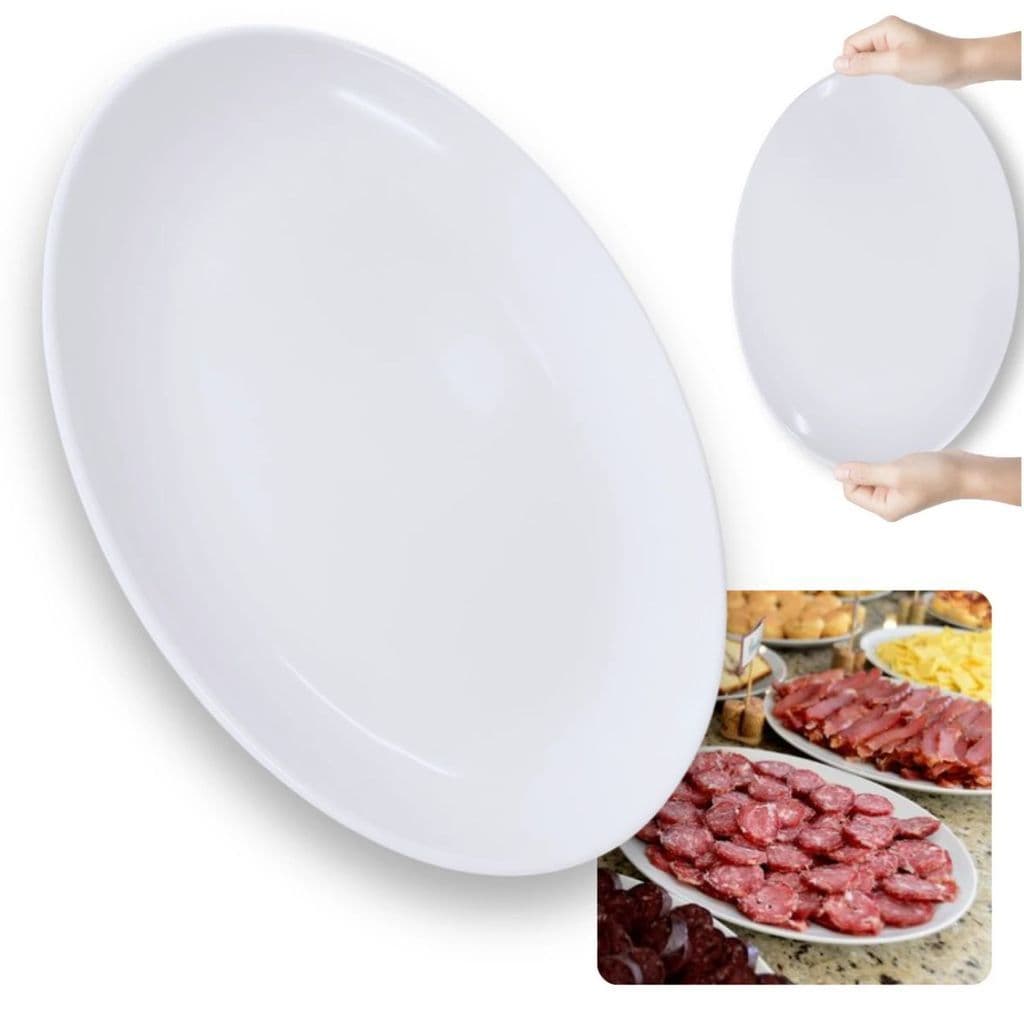 Kit c/ 2 Travessas Oval 33 Cm para Buffet Cozinha Restaurante em Melamina Branca Rasa