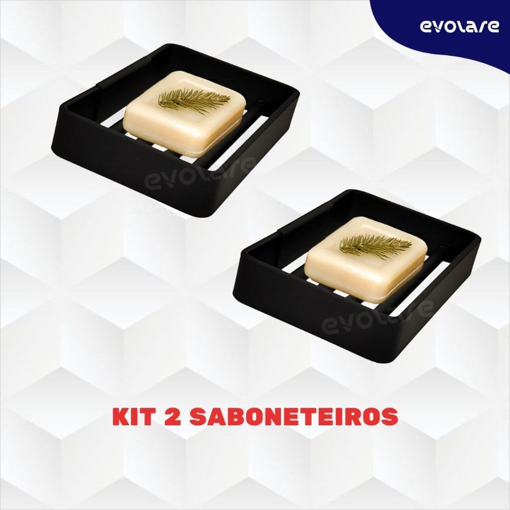 Kit 2 Porta Sabonete Quadrado Preto - Saboneteiro em Metal