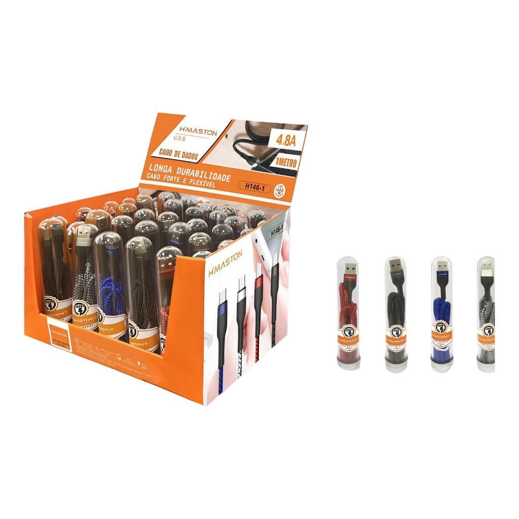 Cabo Hmaston Tubinho 4,8a Turbo Micro Usb 1 Metro - H146-1 Cor Preto