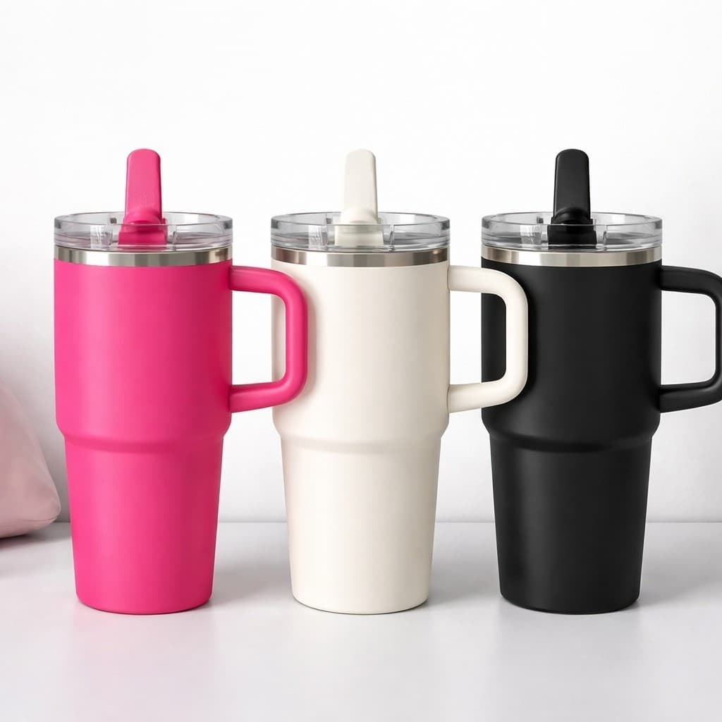 Copo Garrafa Térmico 600ml Inox Portátil com Alça e Canudo – Ideal para Carro e Presente Criativo