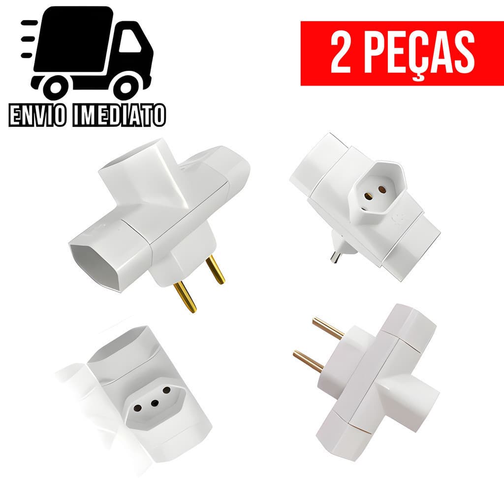 Kit 2 Adaptador de Tomada Benjamin 3 PINOS Formato T de 10A Bivolt