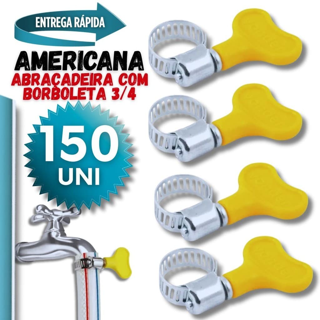 Kit 150 Unidades de Abraçadeira Americana Inox Vazado E com Parafuso com Borboleta 13-19mm Premium