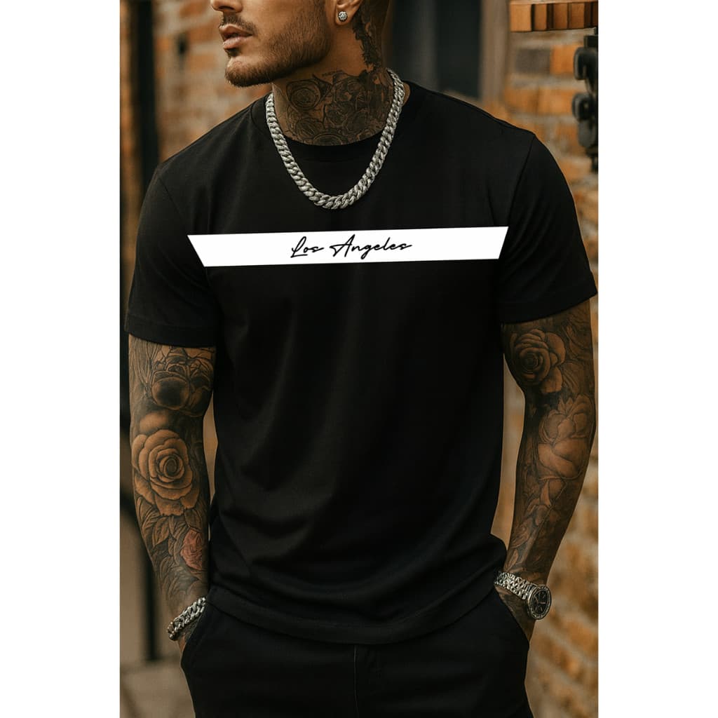 Camiseta Masculina Camisa Longline Sreetwear Los Angeles Qualidade Excelente Slim