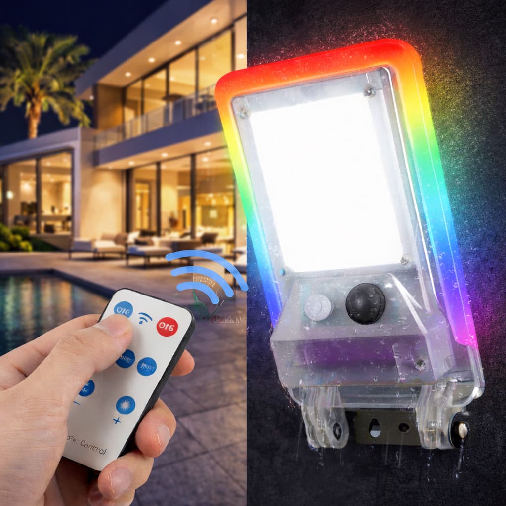 Luminária Solar 77 LEDs Sensor Presença Luz RGB Área Externa 20W À Prova D'Água IP65 Formato Câmera Segurança Top