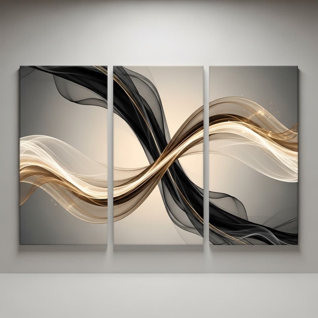 Kit 3 Quadros Abstrato Moderno Dourado Luxo Sala Grande Decorativo Sem Moldura Premium 4K