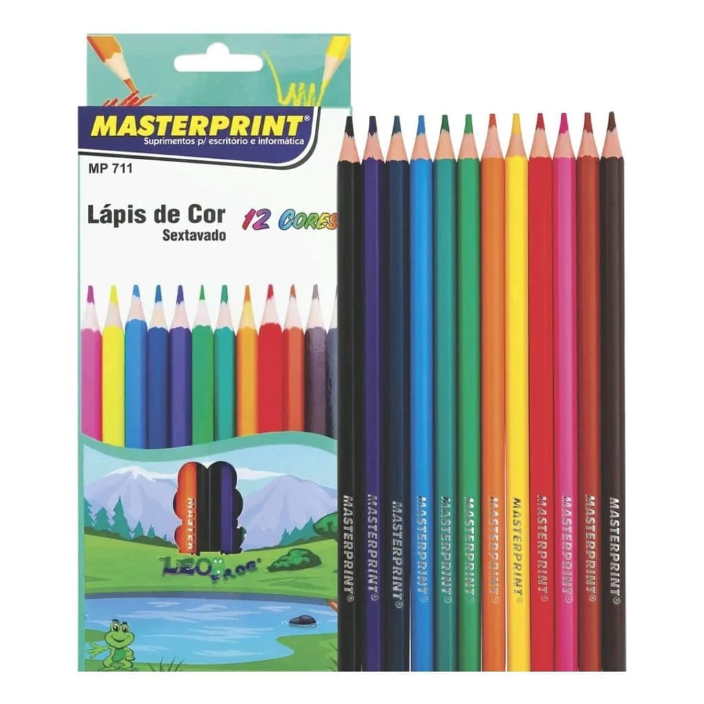 Lápis De Cor Masterprint 12 Cores Ponta Resistente Sextavado 2b