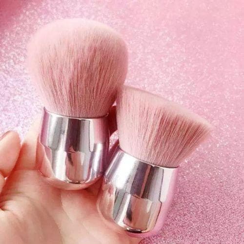 Kit 2 Peças Pincel De Maquiagem Facial Pó Blush Base Rosa Kabuki