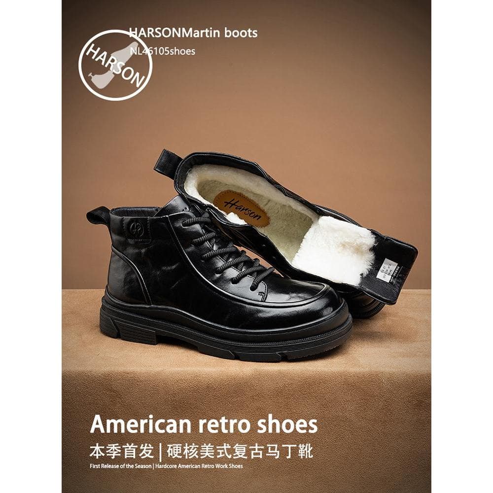 Hussen sapatos masculinos inverno forro de lã Martin botas masculinas novo estilo botas de pele preto rendas sapatos de