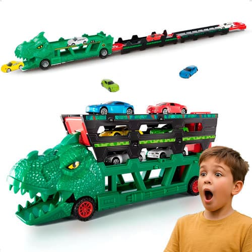 Carrinho Carreta Caminhão Cegonha Com Pista E Carrinhos Dino Caminhão Cegonha Dino Verde