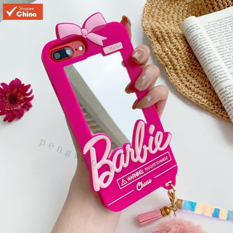 Capa de Silicone para Telefone 17ProMax Cute Mirror Barbie Compatível com iPhone 16ProMax 15ProMax 7 8 11 12 13 14ProMax