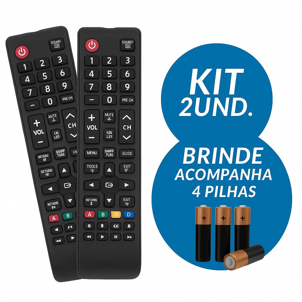 Kit Controle Remoto SMG Compatível Smart TV Pilhas AAA Inclusas Pronto para Uso