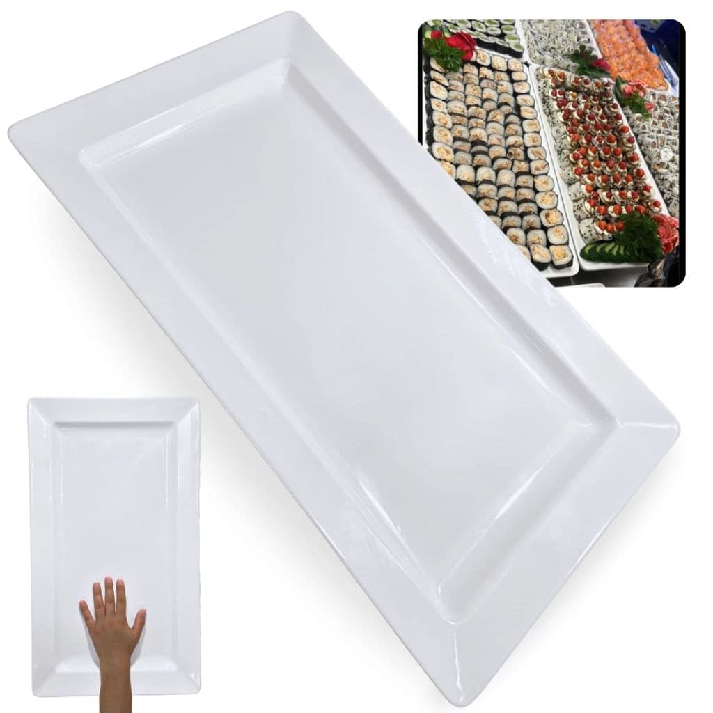 Travessa em Melamina Branca Grande e Rasa 56cm para Servir Ceia, Buffet Restaurante Sushi