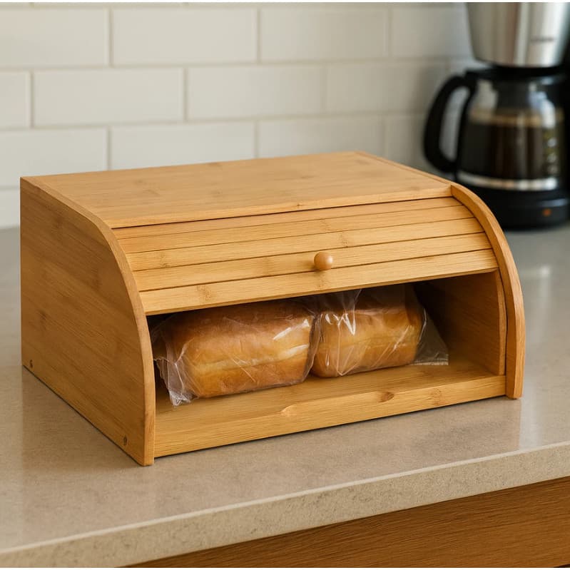 Porta Pães de Bambu com Tampa Deslizante | Organizador Cozinha Ecológico