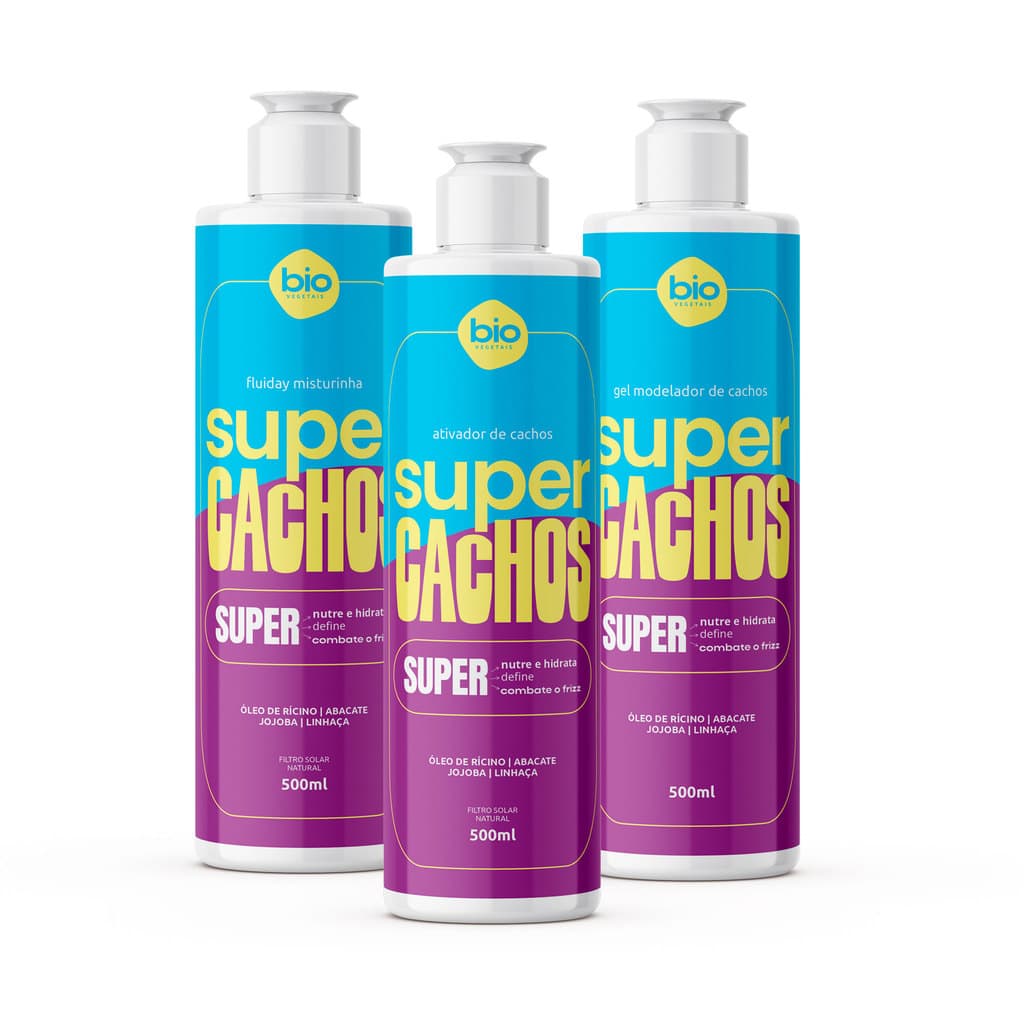 Fluiday - Super Cachos 500ml + Gel Modelador de Cachos 500ml Super Cachos -  + Ativador Super Cachos Biovegetais 500ml