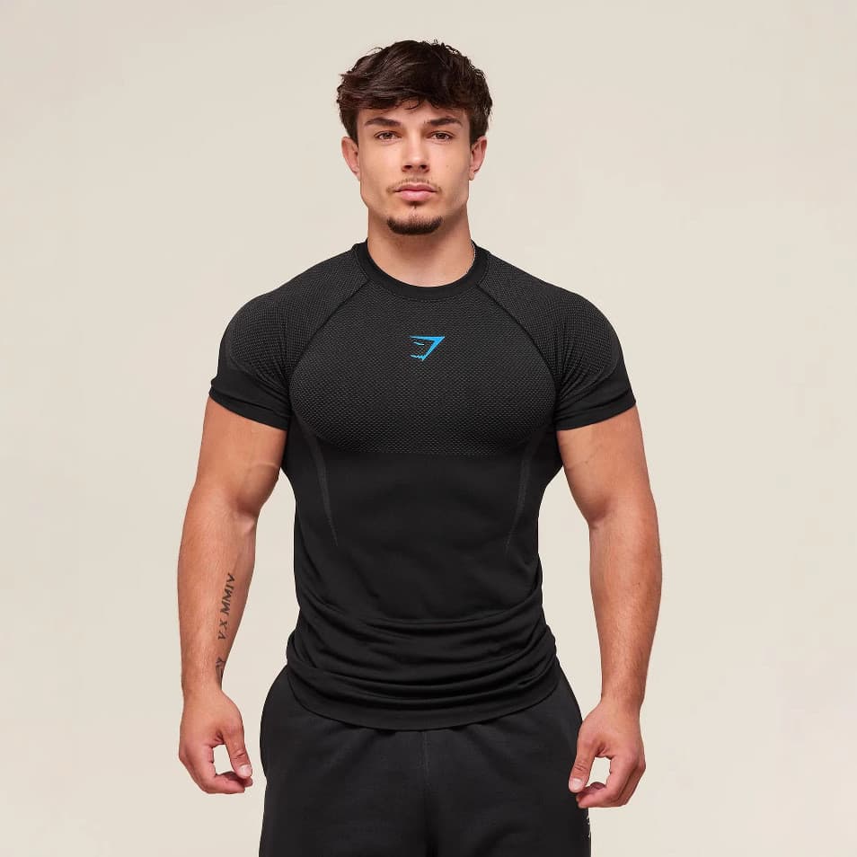 Top De Fitness Casual Masculino , Secagem Rápida , Respirável , Camiseta De Manga Curta , Elástico .