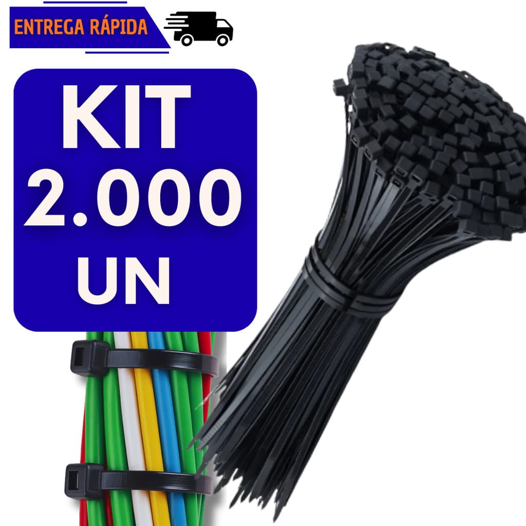 Kit 2000 Abraçadeira Plástica Nylon 25cm Preta Enforca Gato Forte Multiuso