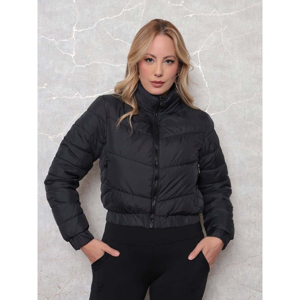 DUOUNO JAQUEA PUFFER INVERNO CROPPED NYLON AVELUDADO E ZÍPER NOS BOLSOS CASACOS JAQUETAS FEMININAS