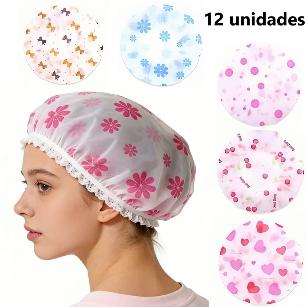 Kit 3/6/9/12 Toucas Para Banho Com Elástico Impermeável Tintura Hidratação Várias Estampas-YM4