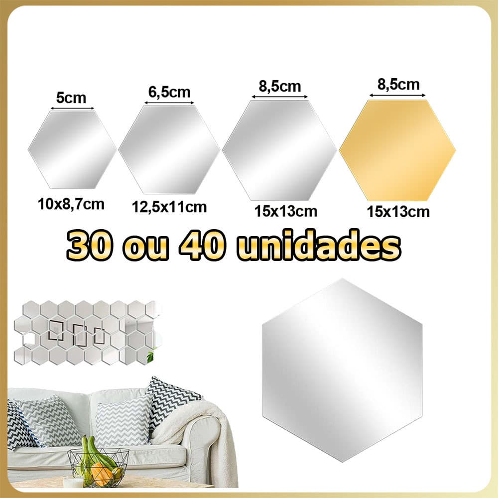 Kit 30/40 Espelho acrílico espelho hexagonal autoadesivo para montagem na parede espelho de parede para academia