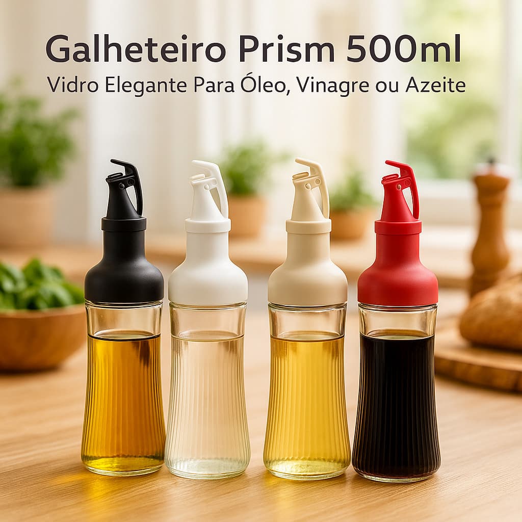Galheteiro Prism 500ml Vidro Elegante Para Óleo, Vinagre ou Azeite