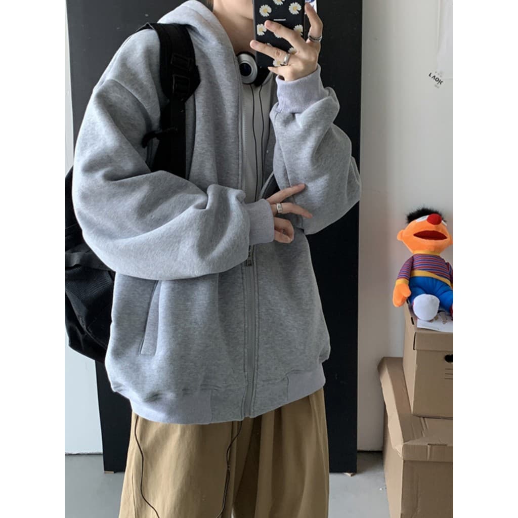Americano preto zíper Cardigan moletom masculino com capuz outono inverno forro de lã engrossado Street Wear tamanho gra