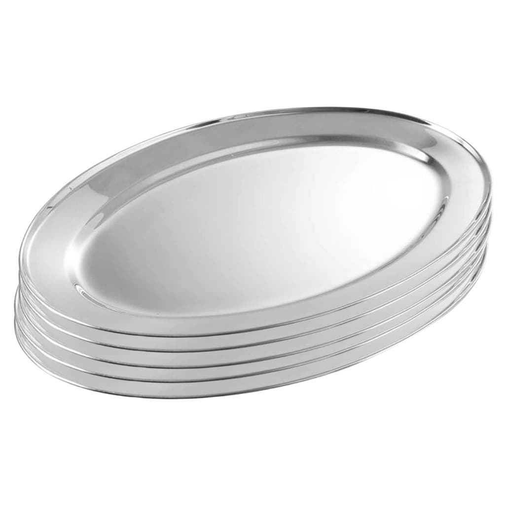 Kit 5 Bandeja Restaurante Oval Poção Batatas Peixe Inox 25cm