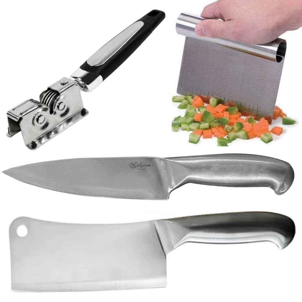 Kit corte legumes faca Afiador Cutelo Espátula profissional