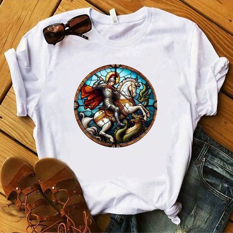 T-shirt blusa camiseta feminina estampa Cavalo São Jorge