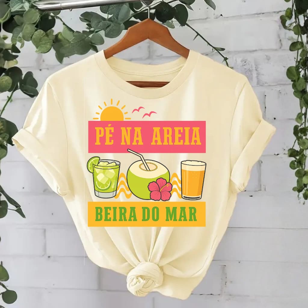 Camiseta Feminina Casual Básica Oversized Algodão Praia Unissex