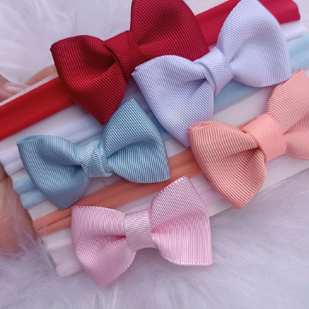 Kit  gravatinha Faixinha Infantil com Laços Coloridos e Flores Apliques para Cabelo de Menina