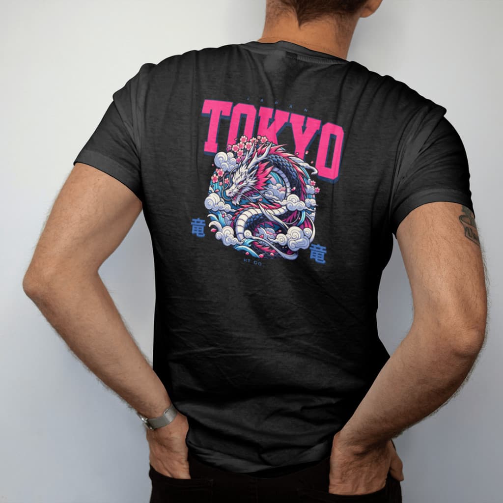 Camiseta Estampada Algodão Unissex Masculina e Feminina Dragão Tóquio Cultura Japão Geek Anime Oriental Nerd HT Co.