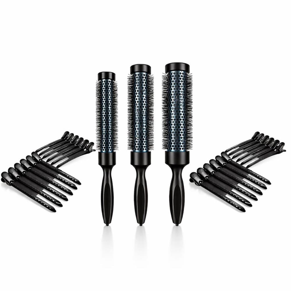 Kit 3 Escova Long Preta P M G + 24 Presilha Alumínio Preta
