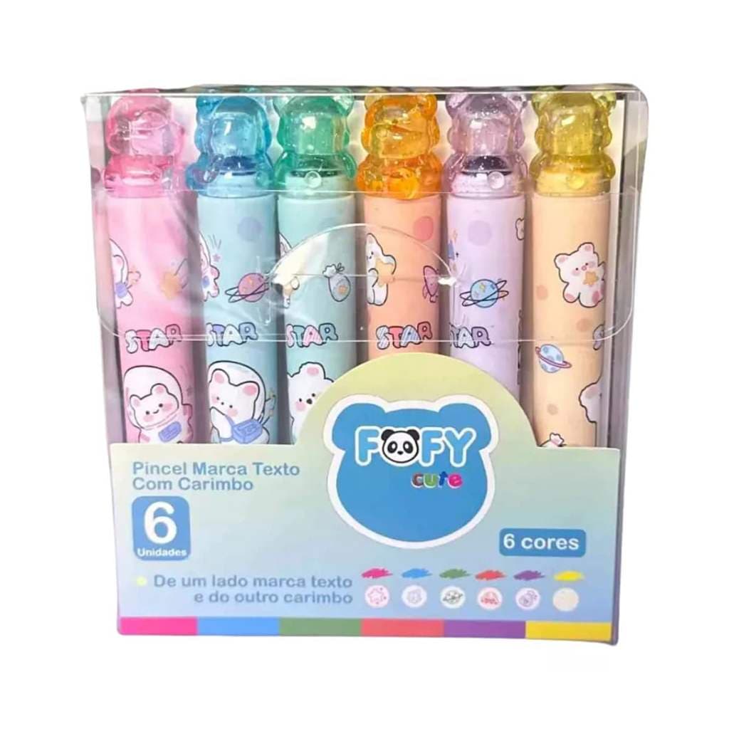 Marca-Texto com Carimbo Cute - 6 unidades - Fofy