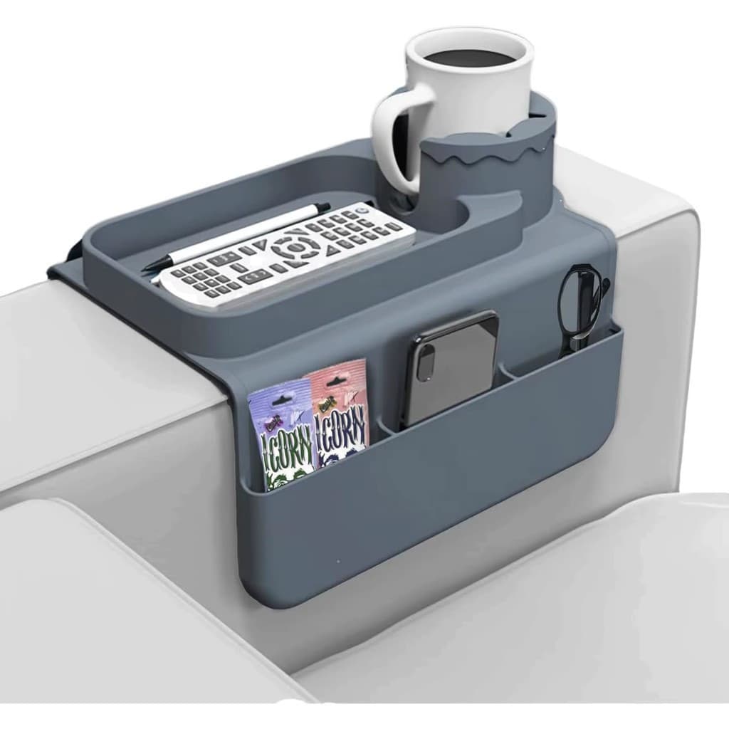 Bandeja Porta Objetos de Sofá 48x29cm com Suporte Copo, Celular, Óculos e Controle.- MGC